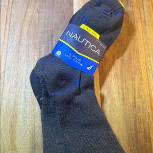 Nautica Men's Black and Blue Mid-Crew Socks - 5 Pack